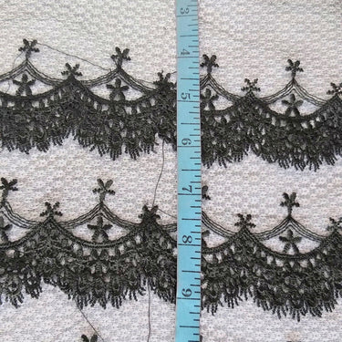 Black Net Lace Trim With Embroidered Flowers 12 inches wide, One Yard Lace Trims